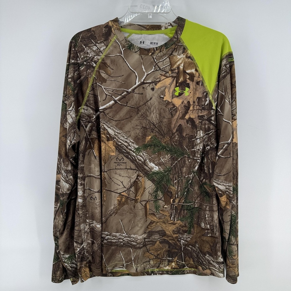 Under Armour Shirt Mens Medium Brown Realtree Camo HeatGear Long Sleeve Hunting